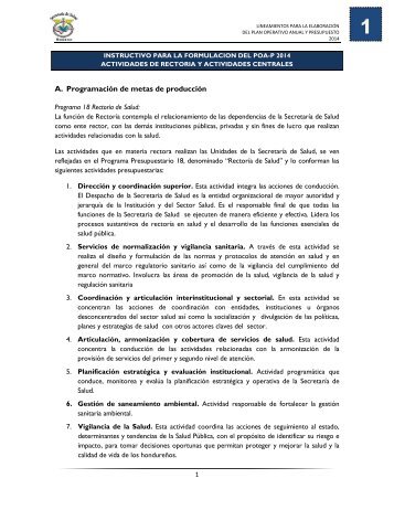 1. Instructivo Rectoría y Actividades Centrales - Secretaria de Salud