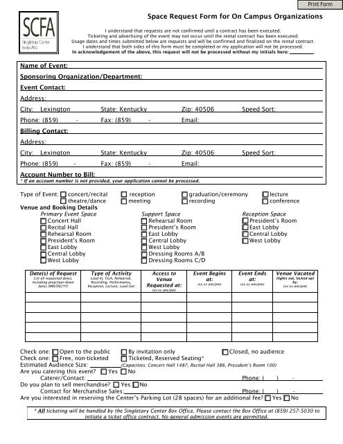 Space Request Form for On Campus Organizations - University of ...