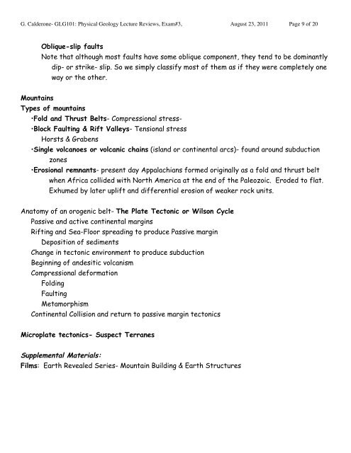 GLG101: Physical Geology Lecture Outlines for Exam#3: