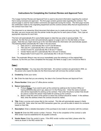 Instructions for Completing the Contract Review and Approval Form