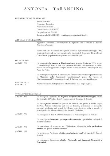 Curriculum vitae 2012 - Segretario Comunale - Comune di Bussero