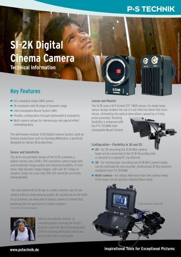 SI-2K Digital Cinema Camera Technical Information - P+S TECHNIK