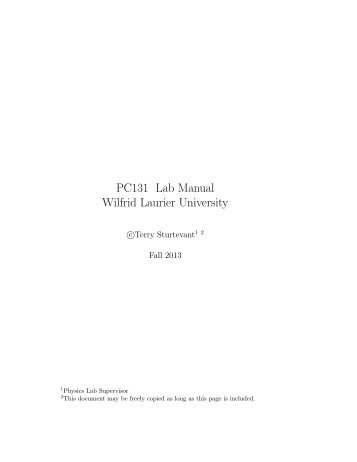 PC131 Lab Manual - Wilfrid Laurier University Physics Labs