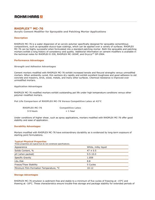 Rhoplex MC-76 -- Technical Data Sheet - Talas
