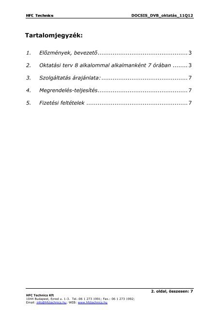 KTV tovÃ¡bbkÃ©pzÃ©si Ã©s oktatÃ¡si program 2011 - HFC Technics