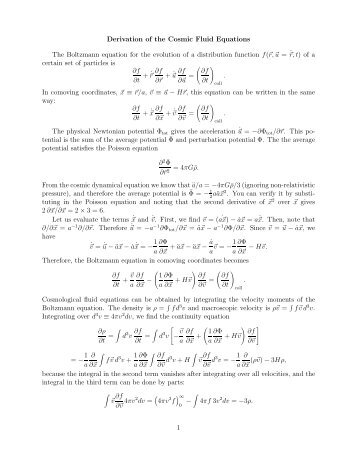 Derivation of the Cosmic Fluid Equations The Boltzmann equation ...
