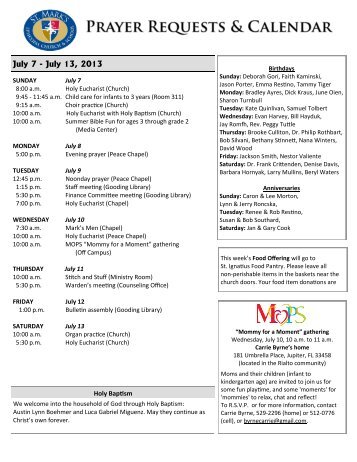 July 7 - July 13, 2013 - St. Mark's Episcopal Church