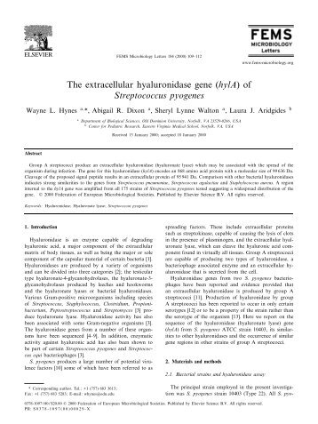 The extracellular hyaluronidase gene (hylA) - Old Dominion University