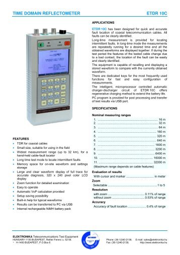 TIME DOMAIN REFLECTOMETER ETDR 10C - Elektronika.hu