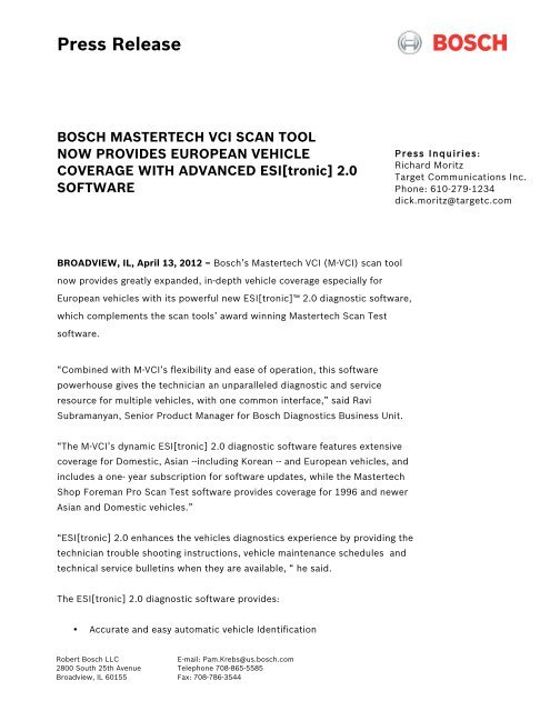 Bosch Mastertech Vci Scan Tool Now Provides