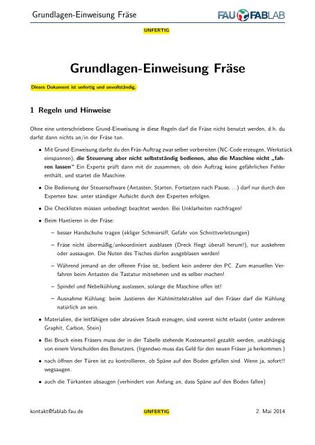 Grundlagen-Einweisung FrÃ¤se