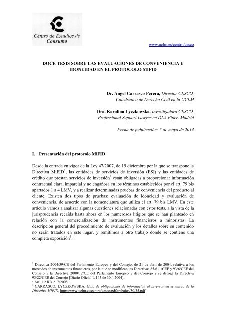 Doce Tesis Sobre Las Evaluaciones De Conveniencia E Idoneidad En El Protocolo Mifid
