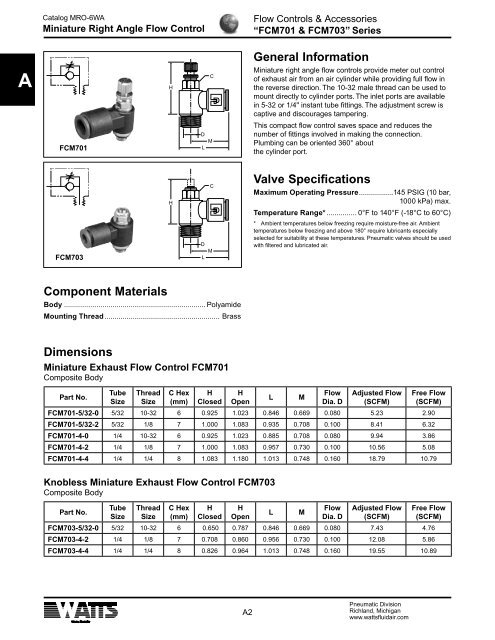 Specification - Watts Fluid Air