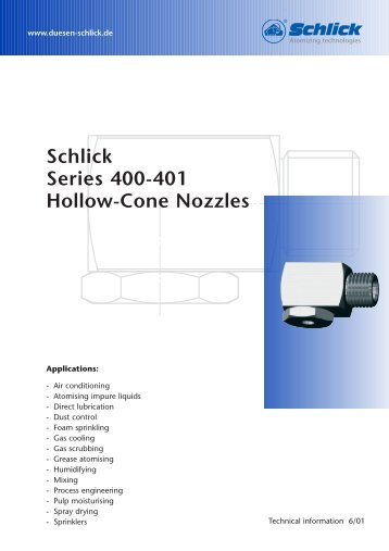 Schlick Series 400-401 Hollow-Cone Nozzles - DÃ¼sen-Schlick GmbH