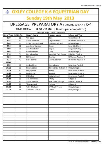 OXLEY COLLEGE K-6 EQUESTRIAN DAY Sunday 19th May 2013