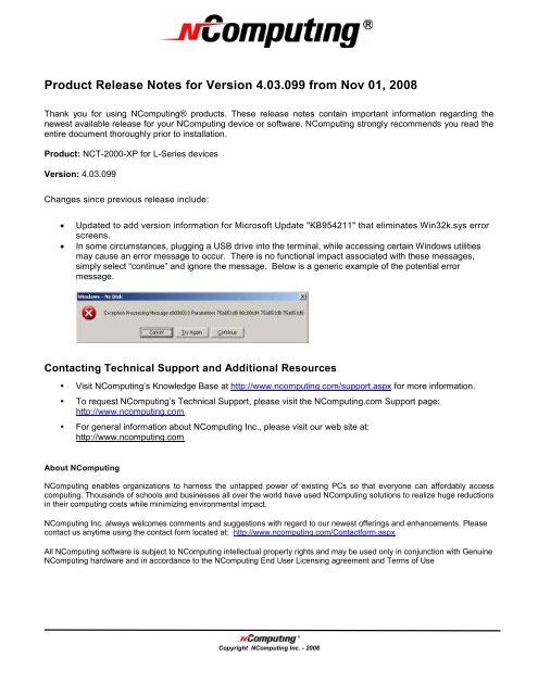 Product Release Notes for Version 4.03.099 from Nov 01, 2008