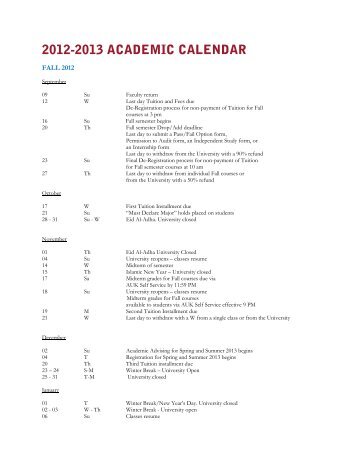 2012-2013 ACADEMIC CALENDAR - AUK