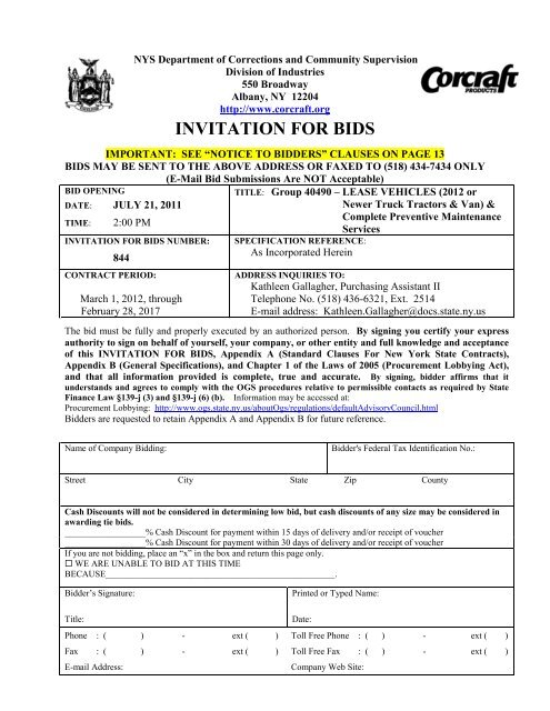 INVITATION FOR BIDS - Corcraft