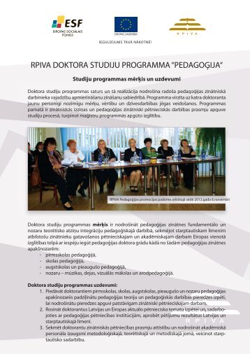 RPIVA DOKTORA STUDIJU PROGRAMMA âPEDAGOÄ¢IJAâ