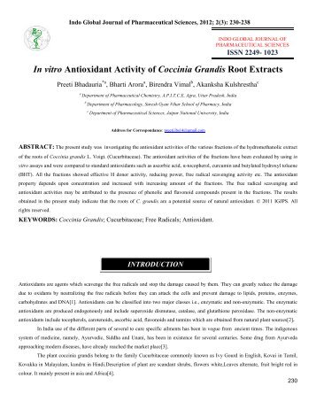 In vitro Antioxidant Activity of Coccinia Grandis Root Extracts