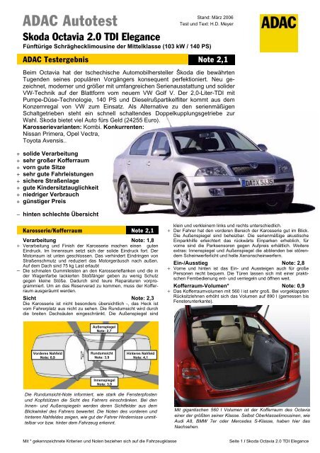 Umfassender Test Skoda Octavia 2 0 Tdi Elegance Adac