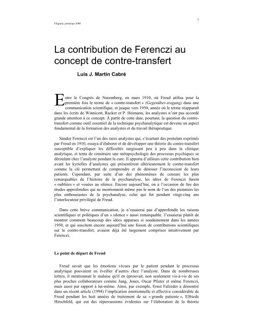La contribution de Ferenczi au concept de contre-transfert
