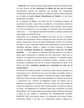 1 - - ACTA 26.- En la ciudad de Tijuana, Baja California, siendo las ...