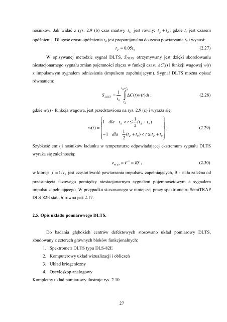 Spektroskopia pojemnoÅciowa wybranych defektÃ³w w ...