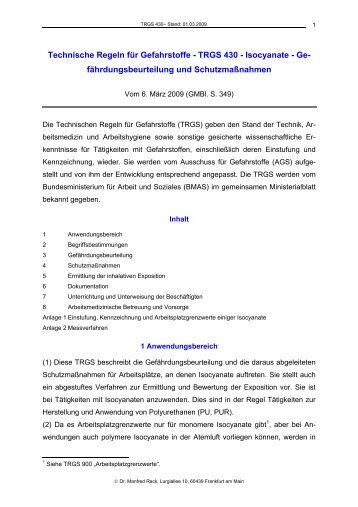 TRGS 430 - Isocyanate - RACK rechtsanwaelte