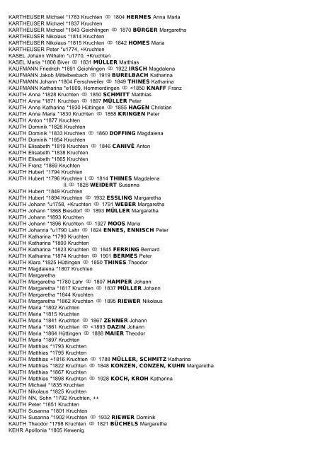ABC-Listen zum Fmilienbuch rk. Kruchten - St. Maximin 1779 ... - WGfF