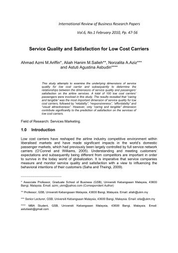 Service Quality and Satisfaction for Low Cost Carriers - International ...