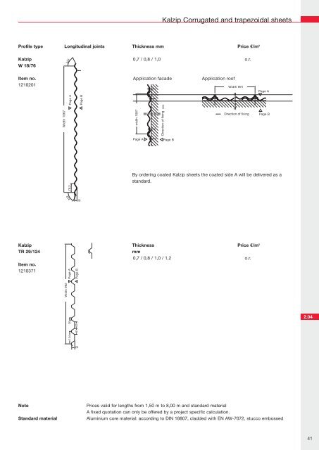 Price list - Kalzip