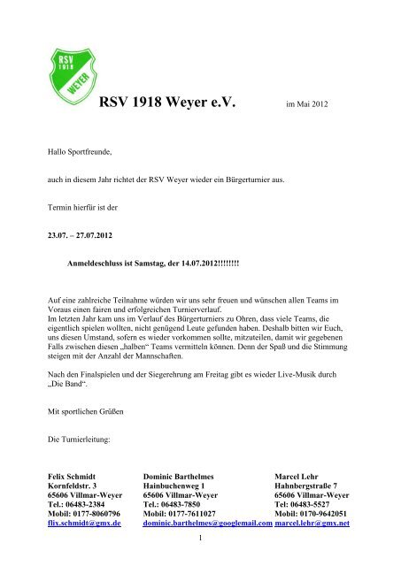 Bürgerturnier des RSV Weyer vom 23. bis 27.07.2012