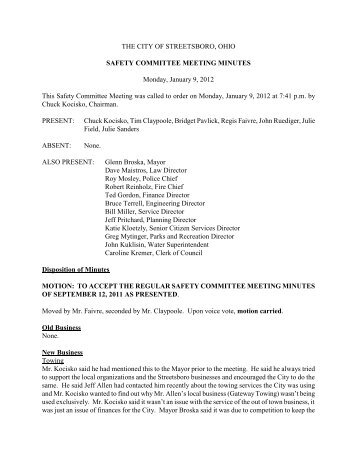 Safety Committee 01-09-12 Minutes.pdf - Streetsboro