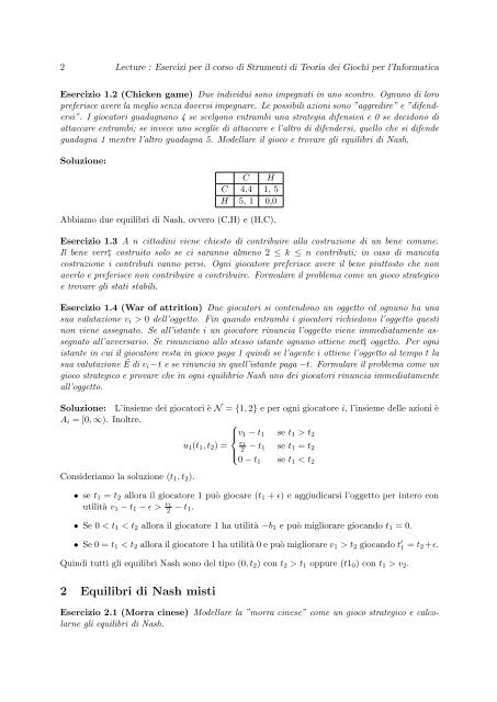 Esercizi su calcolo di soluzioni in equilibrio in giochi strategici