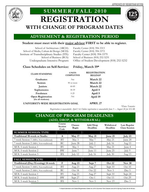ADD/DROP/Withdrawal Dates - at www.my.woodbury.edu.
