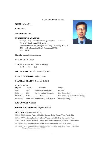 CURRICULUM VITAE NAME: Chen XU SEX: Male Nationality ...