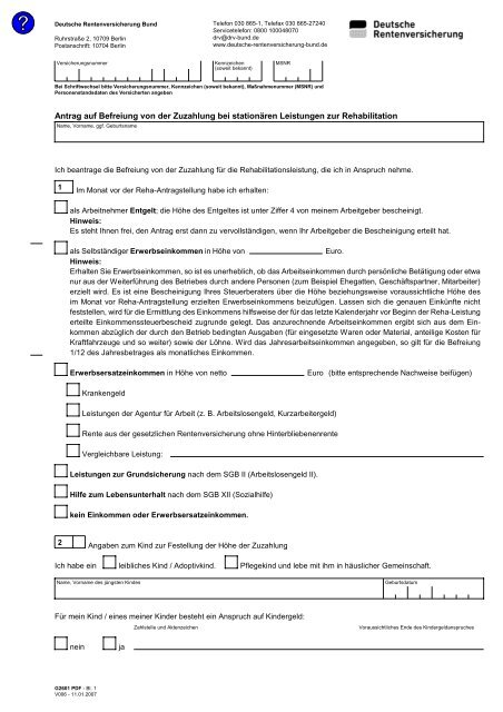 Antrag auf Befreiung von der Zuzahlung (G2601) ( PDF