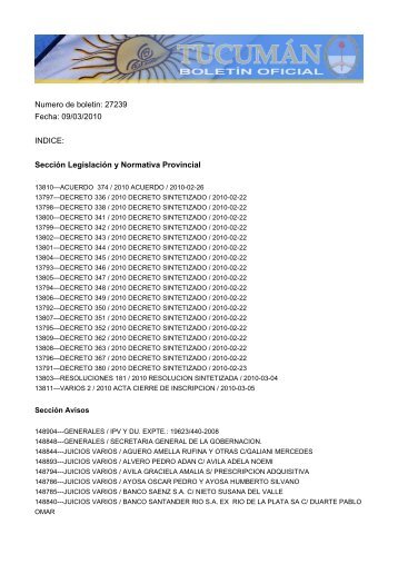 Numero de boletin: 27239 Fecha: 09/03/2010 INDICE: SecciÃ³n ...