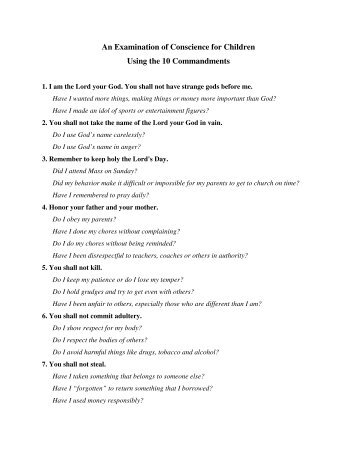 An Examination of Conscience for Children Using the 10 ...