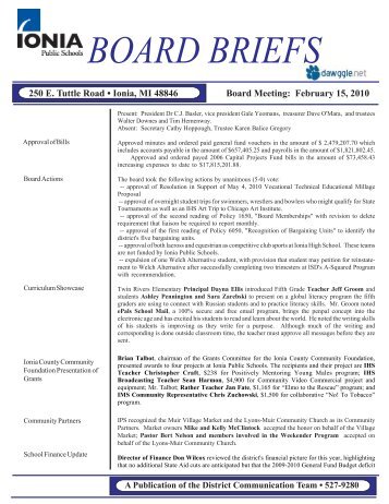 february board briefs 2010.pmd - Ionia Public Schools