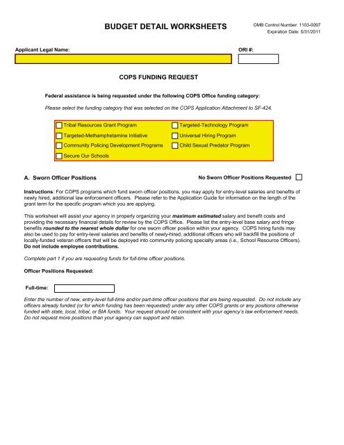 BUDGET DETAIL WORKSHEETS - Grants.gov