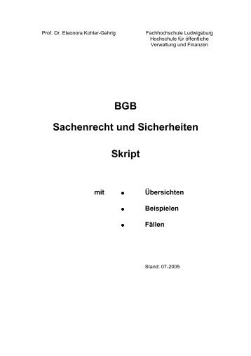 BGB Sachenrecht und Sicherheiten Skript