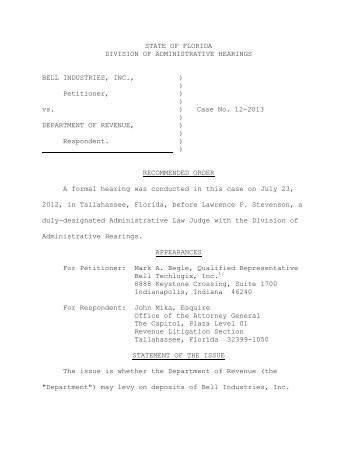 Bell Industries, Inc. vs. Department of Revenue - Florida Sales Tax ...