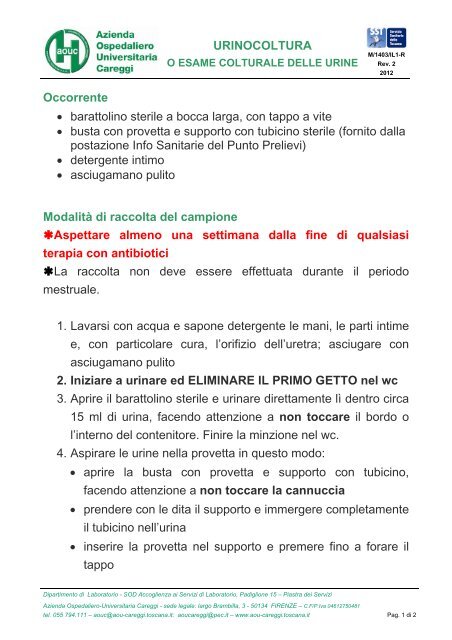 urinocoltura - Azienda Ospedaliero-Universitaria Careggi