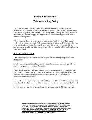 SAMPLE TELECOMMUTING POLICY - The Citadel