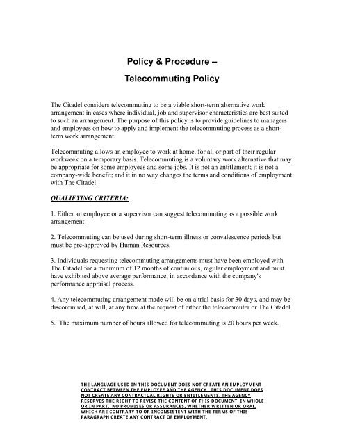 SAMPLE TELECOMMUTING POLICY - The Citadel