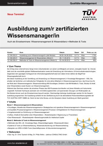 Ausbildung zum/r zertifizierten Wissensmanager/in - TÃV Austria ...