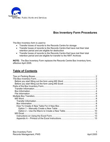 Box Inventory Forms Procedures