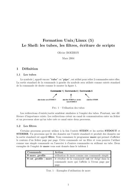 Le Shell: les tubes, les filtres, Ã©criture de scripts